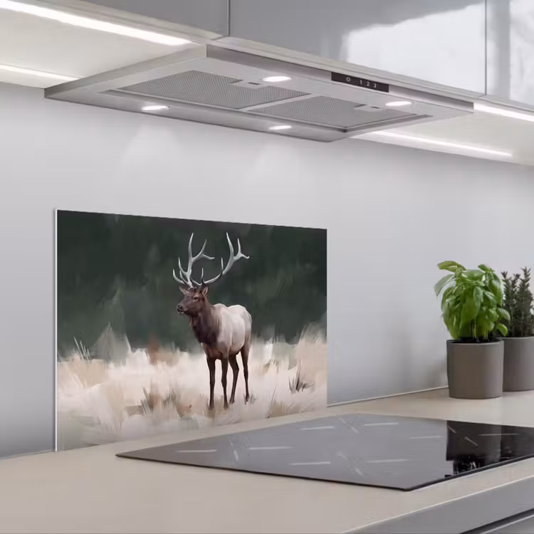 Spatscherm keuken - Edelhert - Gewei - Schildering - Rustiek — 5