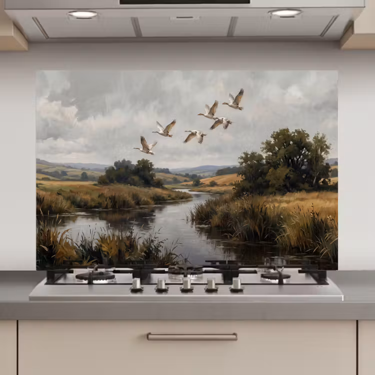 Spatscherm keuken - Eenden - Rivier - Landschap - Vlucht - Nostalgisch — 1