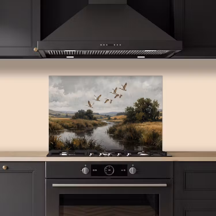 Spatscherm keuken - Eenden - Rivier - Landschap - Vlucht - Nostalgisch — 2