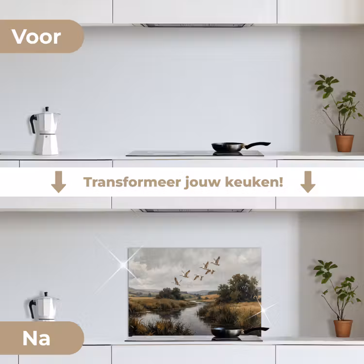Spatscherm keuken - Eenden - Rivier - Landschap - Vlucht - Nostalgisch — 3