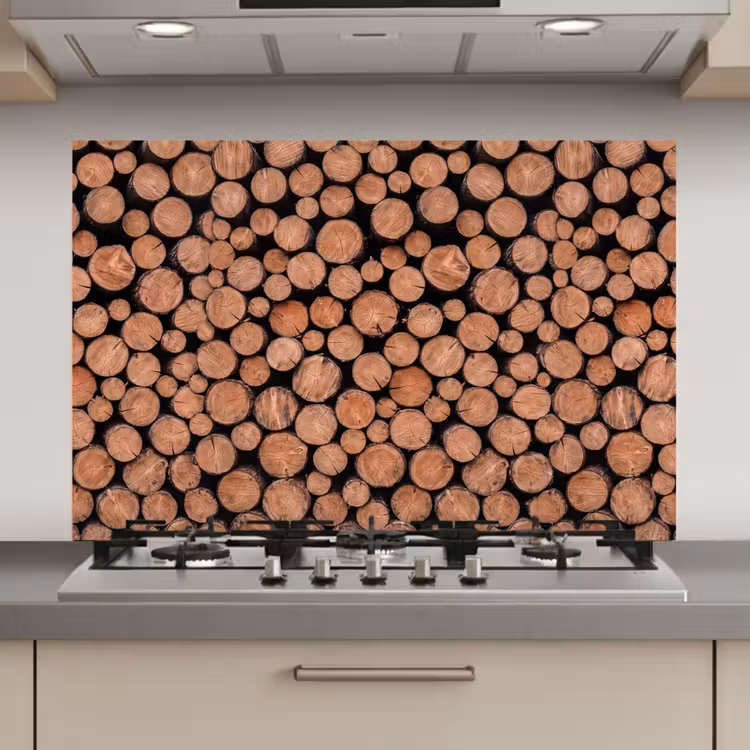Spatscherm keuken - Houtblokken - Textuur - Patroon - Bruin - Rustiek — 1