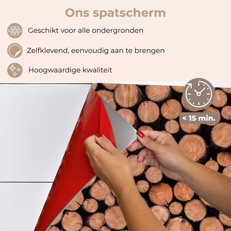 Spatscherm keuken - Houtblokken - Textuur - Patroon - Bruin - Rustiek — 4