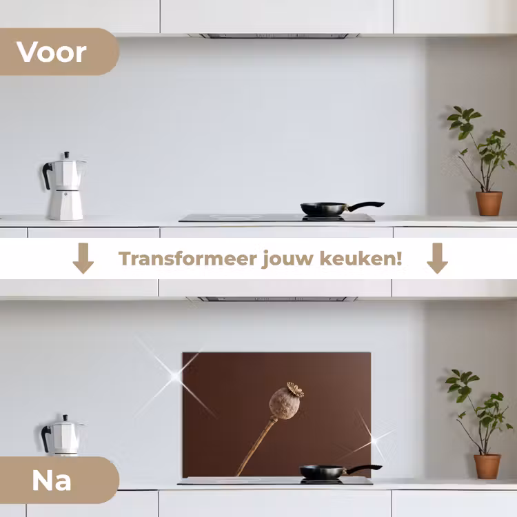 Spatscherm keuken - Papaverbol - Droogbloem - Bruin - Minimalistisch — 3