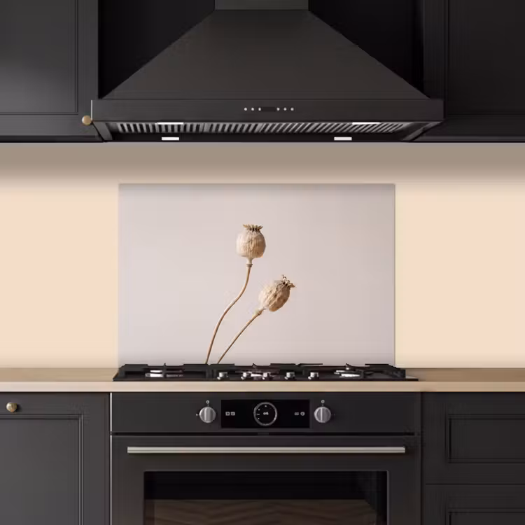 Spatscherm keuken - Papaverbollen - Droogbloemen - Minimalistisch - Beige - Rustig — 2