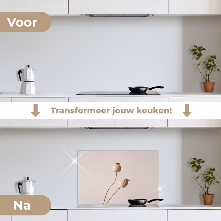 Spatscherm keuken - Papaverbollen - Droogbloemen - Minimalistisch - Beige - Rustig — 3