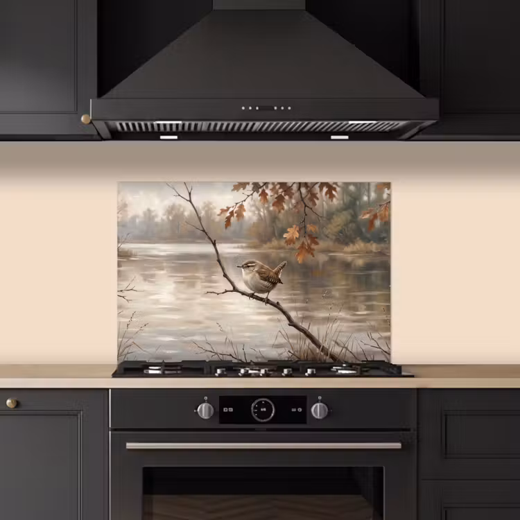 Spatscherm keuken - Winterkoninkje - Tak - Rivier - Natuur - Sfeervol — 2