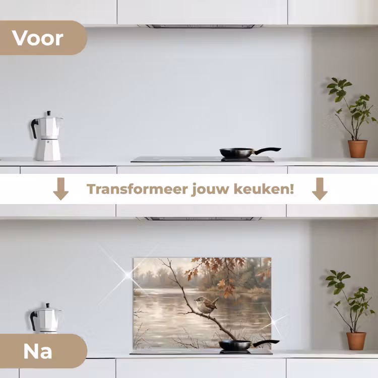 Spatscherm keuken - Winterkoninkje - Tak - Rivier - Natuur - Sfeervol — 3