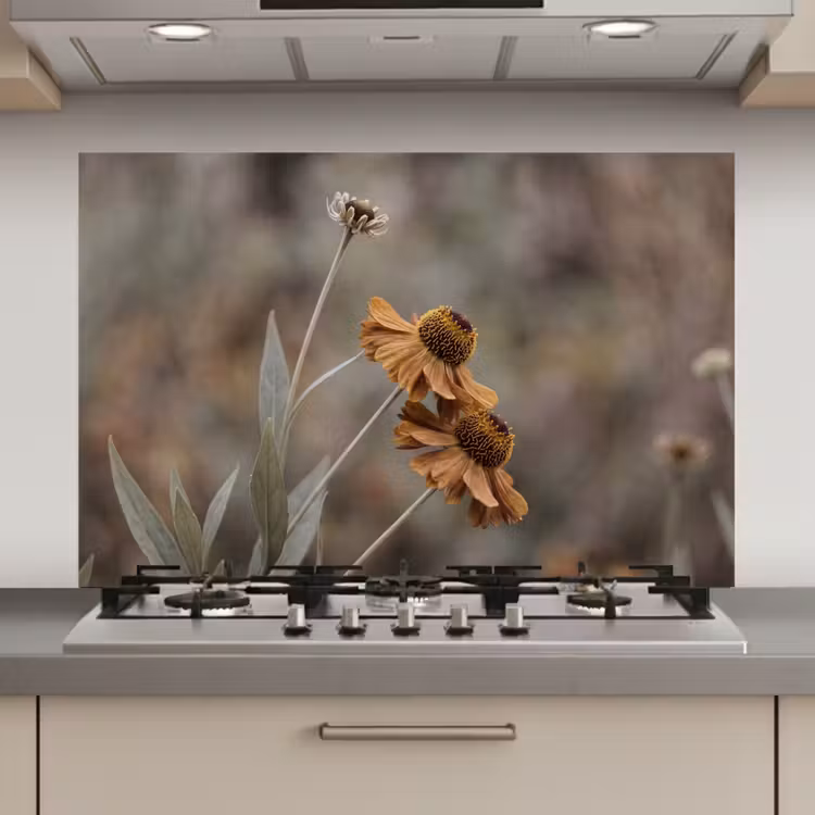 Spatscherm keuken - Zonnehoed - Droogbloemen - Geel - Warm — 1