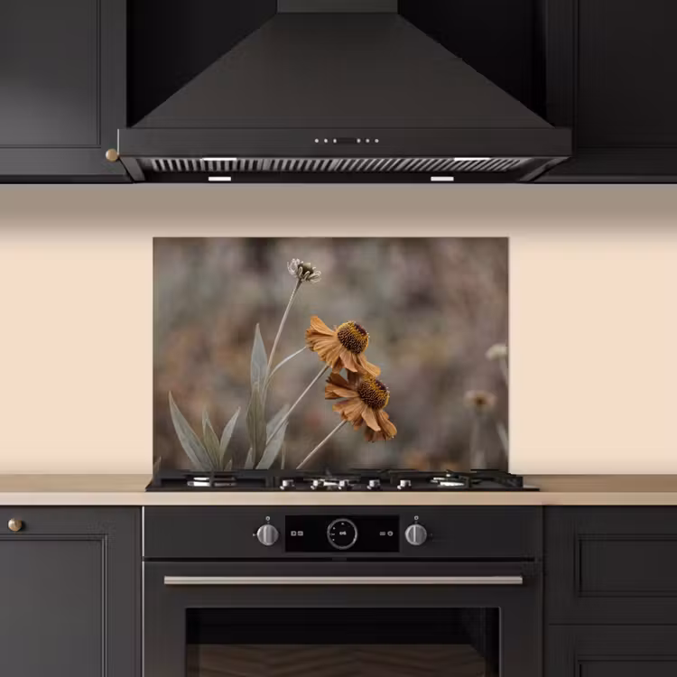 Spatscherm keuken - Zonnehoed - Droogbloemen - Geel - Warm — 2