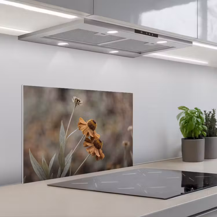 Spatscherm keuken - Zonnehoed - Droogbloemen - Geel - Warm — 5