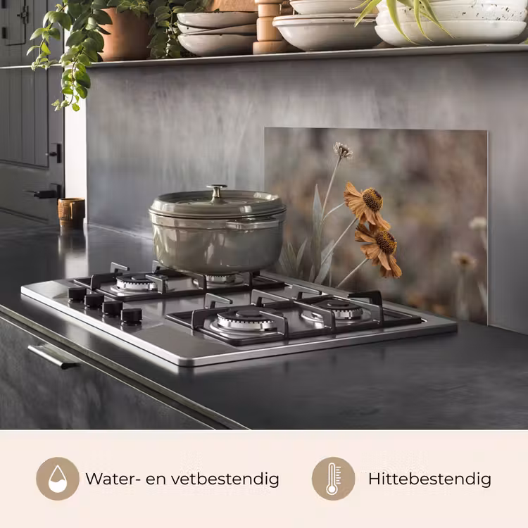Spatscherm keuken - Zonnehoed - Droogbloemen - Geel - Warm — 7