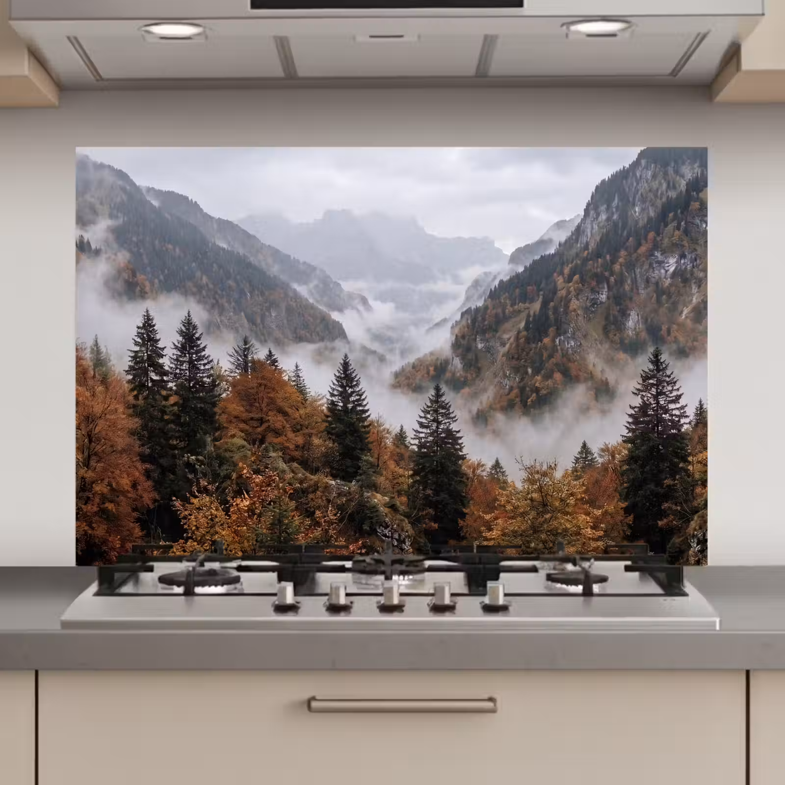 Spatscherm keuken - Bergen - Vallei - Mist - Herfst - Natuur — 1