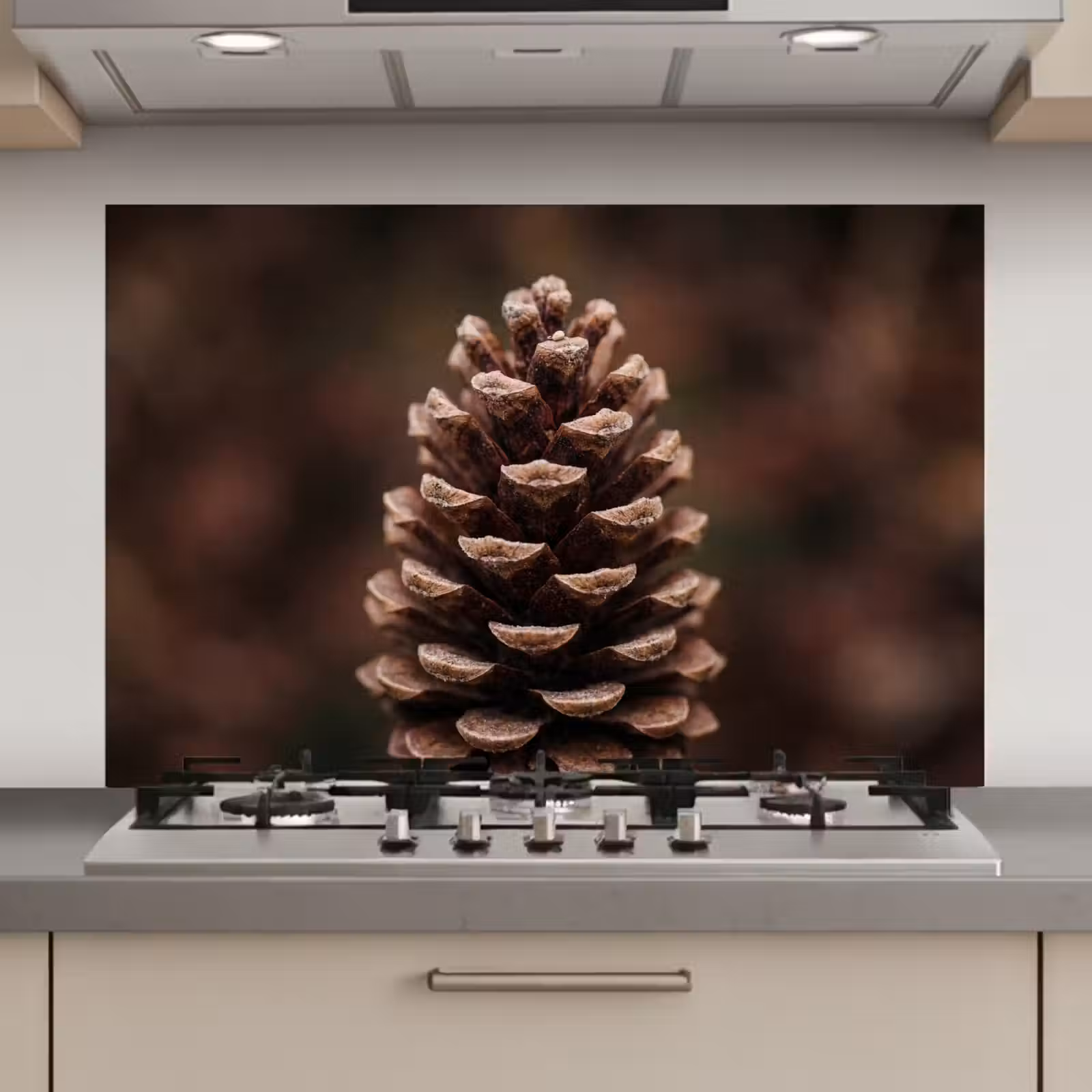 Spatscherm keuken - Dennenappel - Bos - Herfst - Bruin - Sfeervol — 1