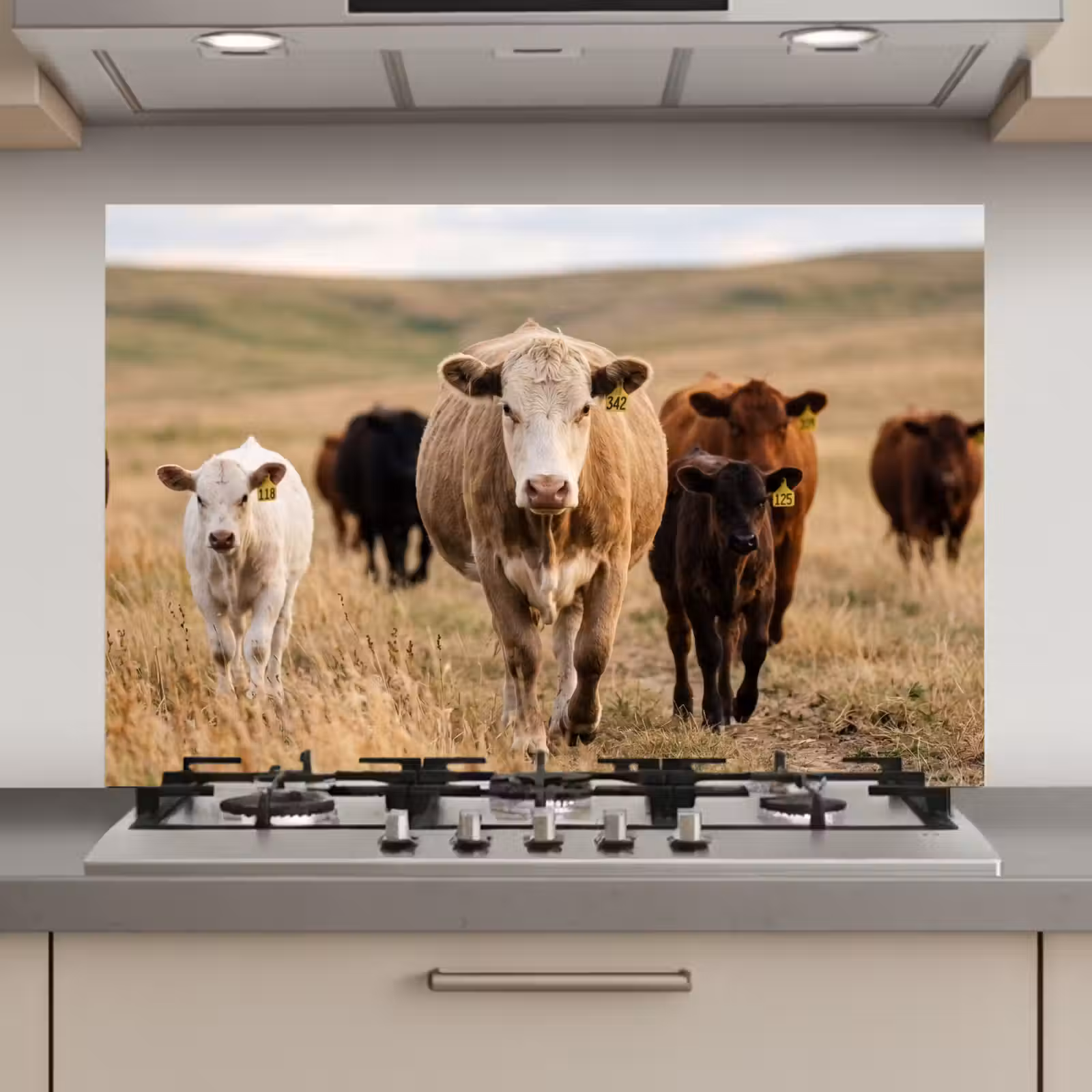 Spatscherm keuken - Runderen - Kudde - Landschap - Weide - Rustig — 1