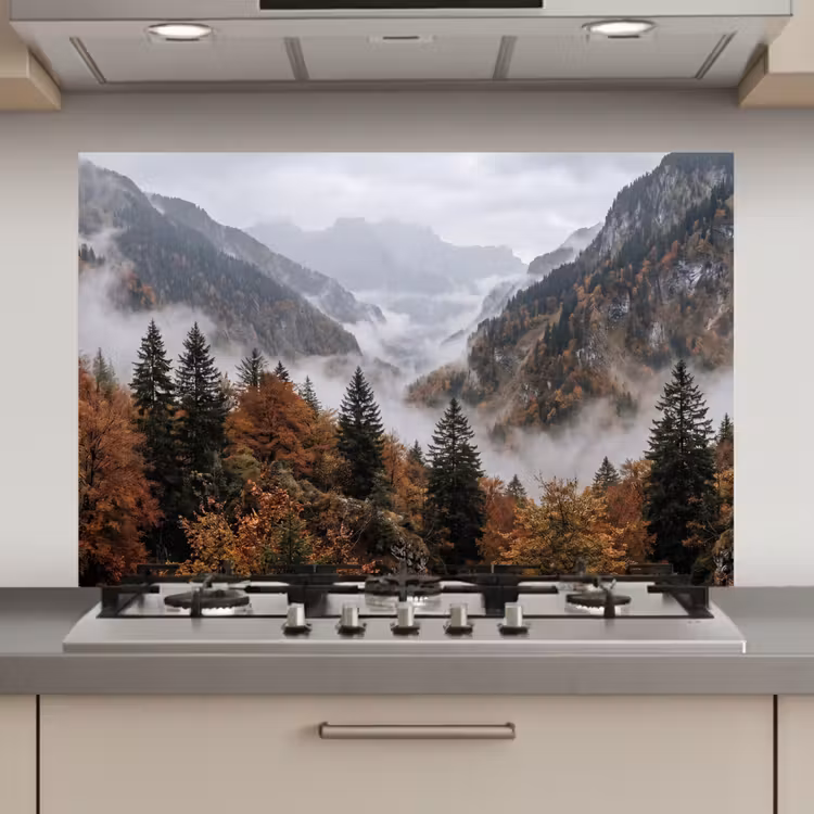 Spatscherm keuken - Bergen - Vallei - Mist - Herfst - Natuur — 1