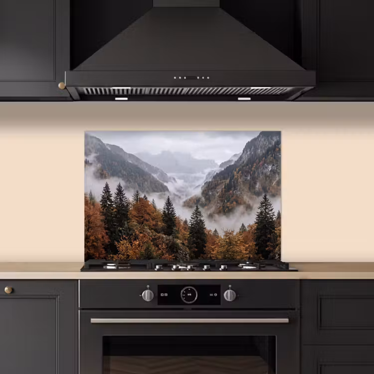 Spatscherm keuken - Bergen - Vallei - Mist - Herfst - Natuur — 2