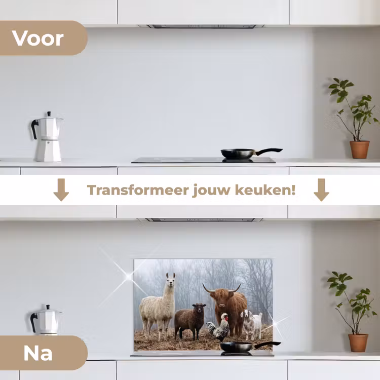 Spatscherm keuken - Boerderijdieren - Groep - Mist - Natuur - Rustiek — 3