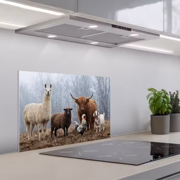 Spatscherm keuken - Boerderijdieren - Groep - Mist - Natuur - Rustiek — 5
