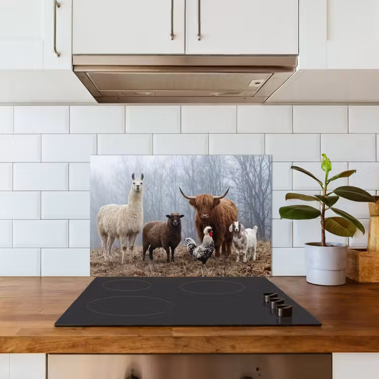 Spatscherm keuken - Boerderijdieren - Groep - Mist - Natuur - Rustiek — 6
