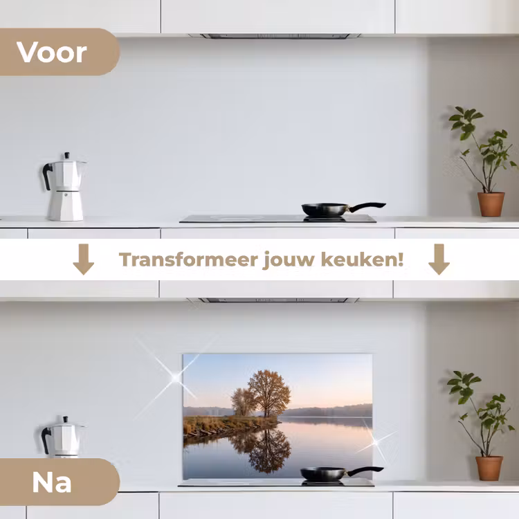 Spatscherm keuken - Bomen - Reflectie - Water - Zonsopgang - Serene — 3