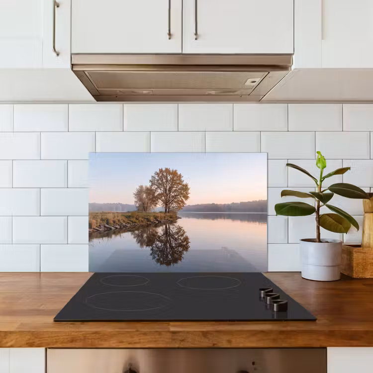 Spatscherm keuken - Bomen - Reflectie - Water - Zonsopgang - Serene — 6