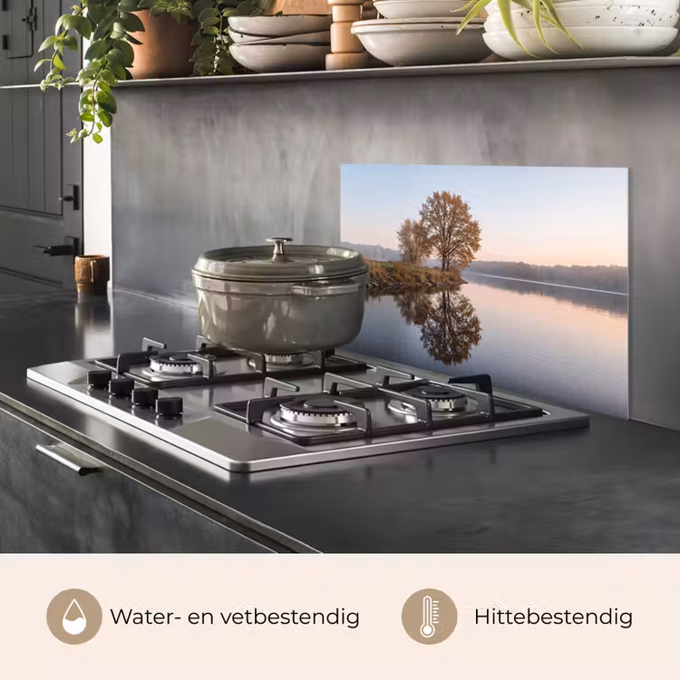 Spatscherm keuken - Bomen - Reflectie - Water - Zonsopgang - Serene — 7