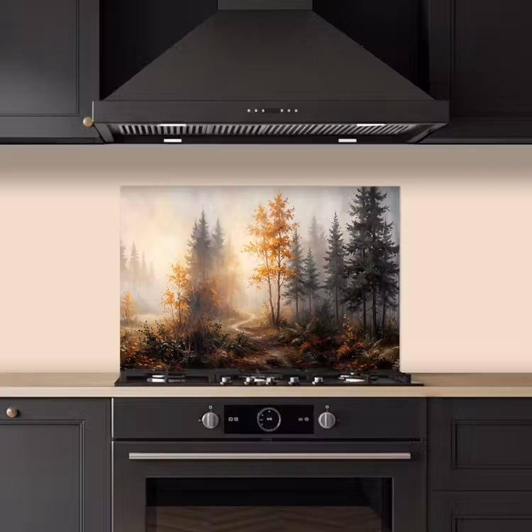 Spatscherm keuken - Bospad - Herfstbladeren - Natuur - Schilderachtig - Oranje — 2
