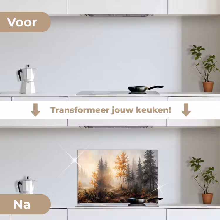 Spatscherm keuken - Bospad - Herfstbladeren - Natuur - Schilderachtig - Oranje — 3
