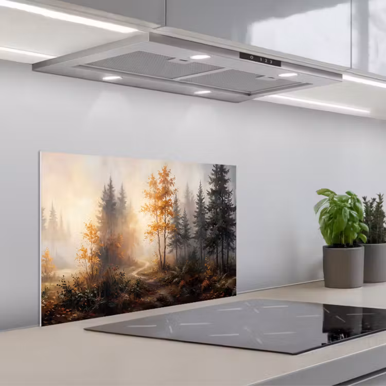 Spatscherm keuken - Bospad - Herfstbladeren - Natuur - Schilderachtig - Oranje — 5