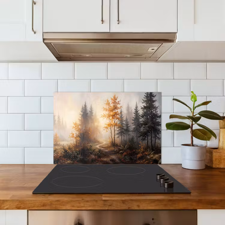 Spatscherm keuken - Bospad - Herfstbladeren - Natuur - Schilderachtig - Oranje — 6
