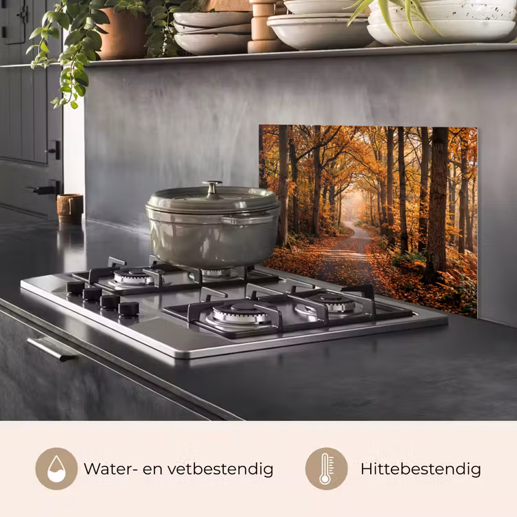 Spatscherm keuken - Bospad - Herfstbos - Bladeren - Oranje - Nostalgisch — 7