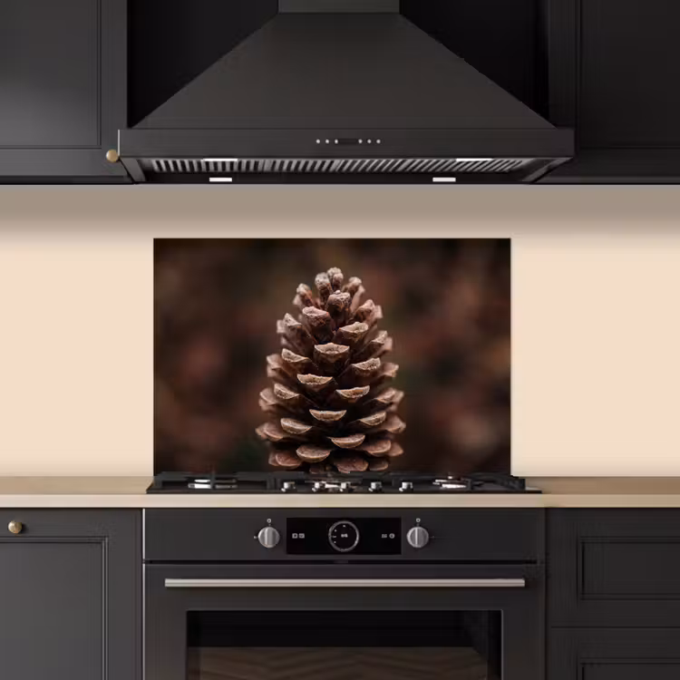 Spatscherm keuken - Dennenappel - Bos - Herfst - Bruin - Sfeervol — 2