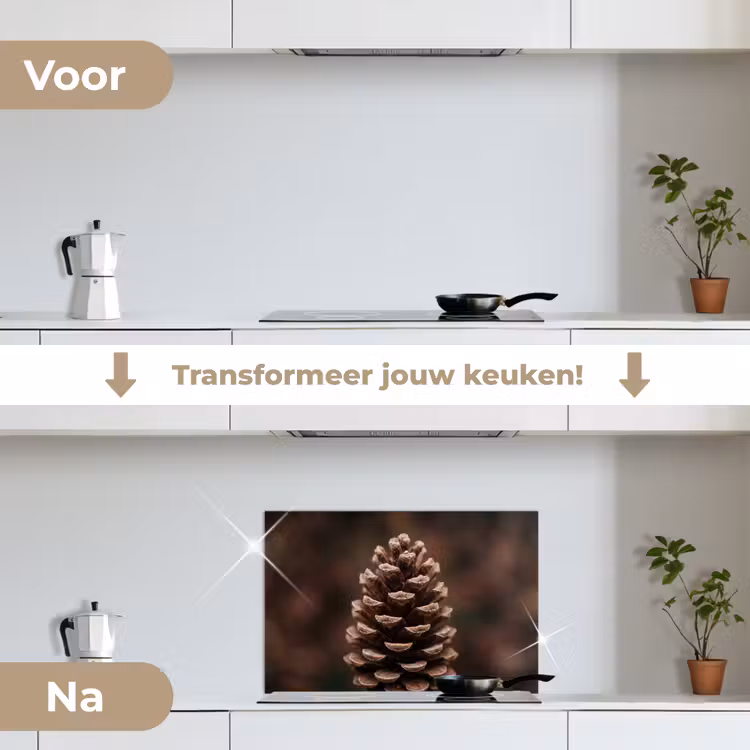 Spatscherm keuken - Dennenappel - Bos - Herfst - Bruin - Sfeervol — 3