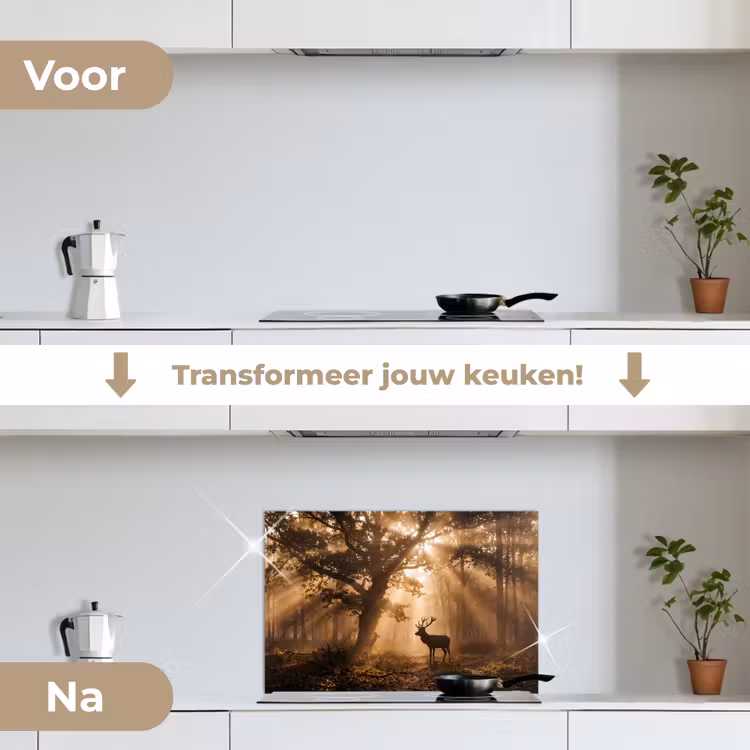 Spatscherm keuken - Hert - Bos - Mistig - Natuur - Goud — 3