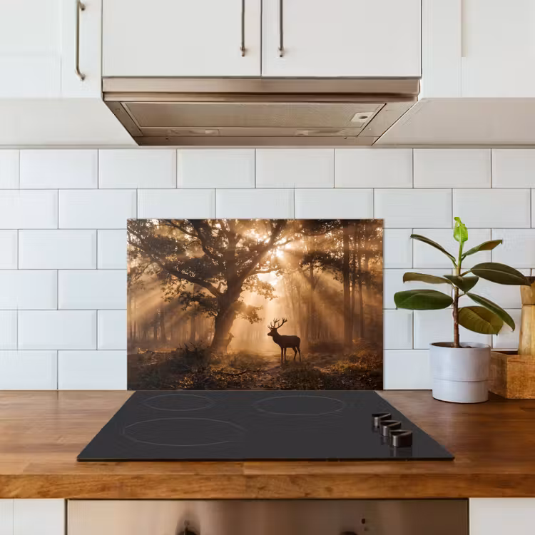 Spatscherm keuken - Hert - Bos - Mistig - Natuur - Goud — 6