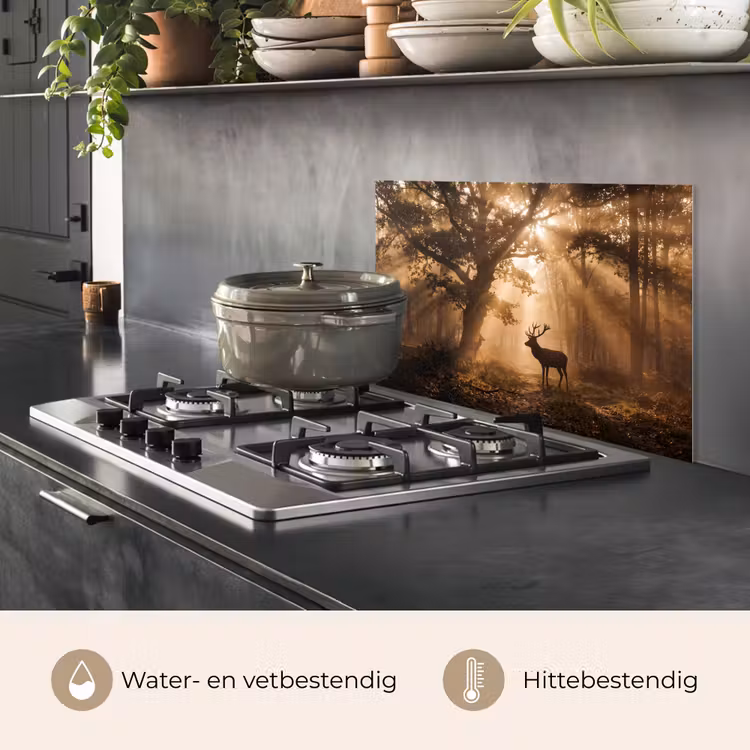 Spatscherm keuken - Hert - Bos - Mistig - Natuur - Goud — 7