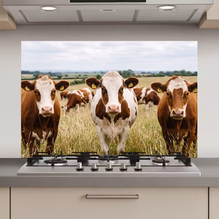 Spatscherm keuken - Koeien - Portret - Weide - Boerderij - Nieuwsgierig — 1