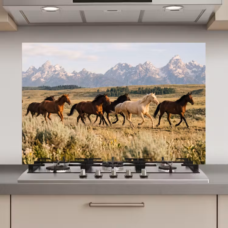 Spatscherm keuken - Paarden - Kudde - Bergen - Vrijheid - Wild — 1