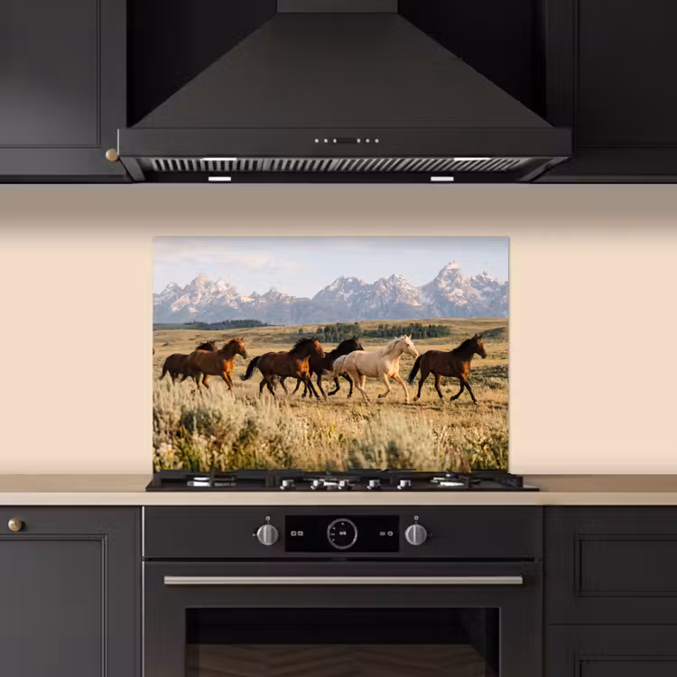 Spatscherm keuken - Paarden - Kudde - Bergen - Vrijheid - Wild — 2