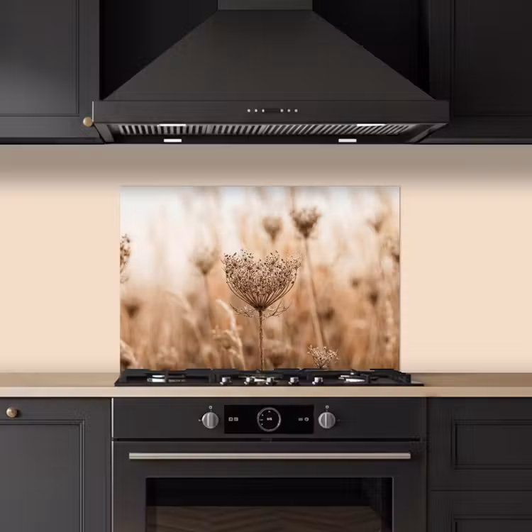 Spatscherm keuken - Schermbloem - Droogbloem - Winter - Beige - Minimalistisch — 2