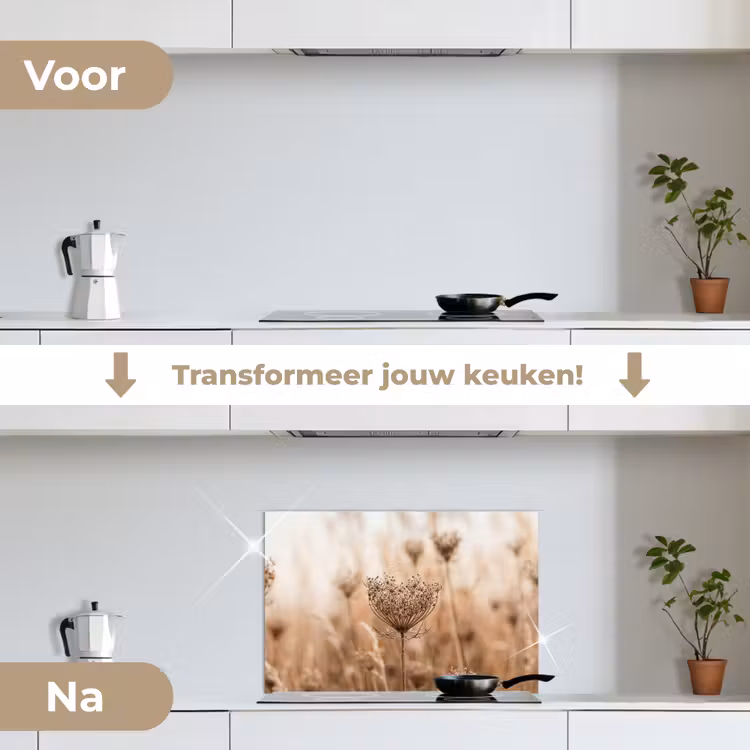 Spatscherm keuken - Schermbloem - Droogbloem - Winter - Beige - Minimalistisch — 3