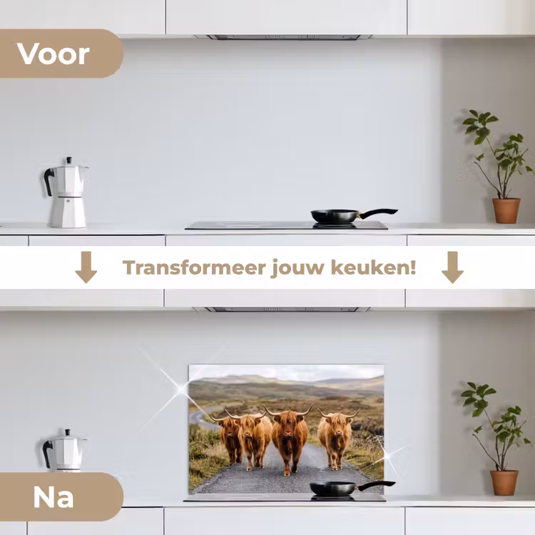 Spatscherm keuken - Schotse Hooglanders - Weg - Landschap - Kudde — 3