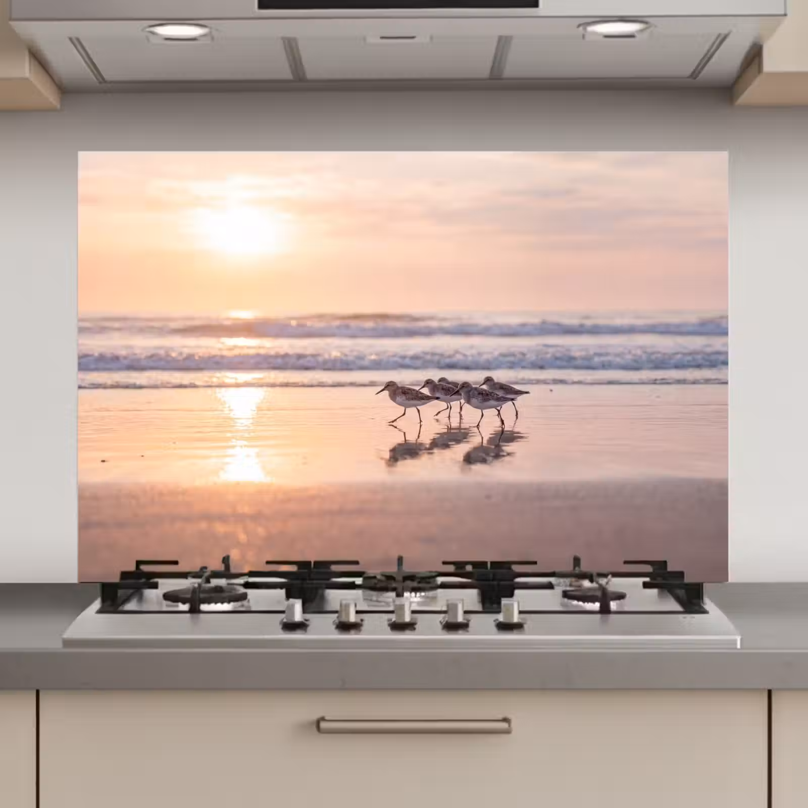 Spatscherm keuken - Zee - Vogels - Strand — 1