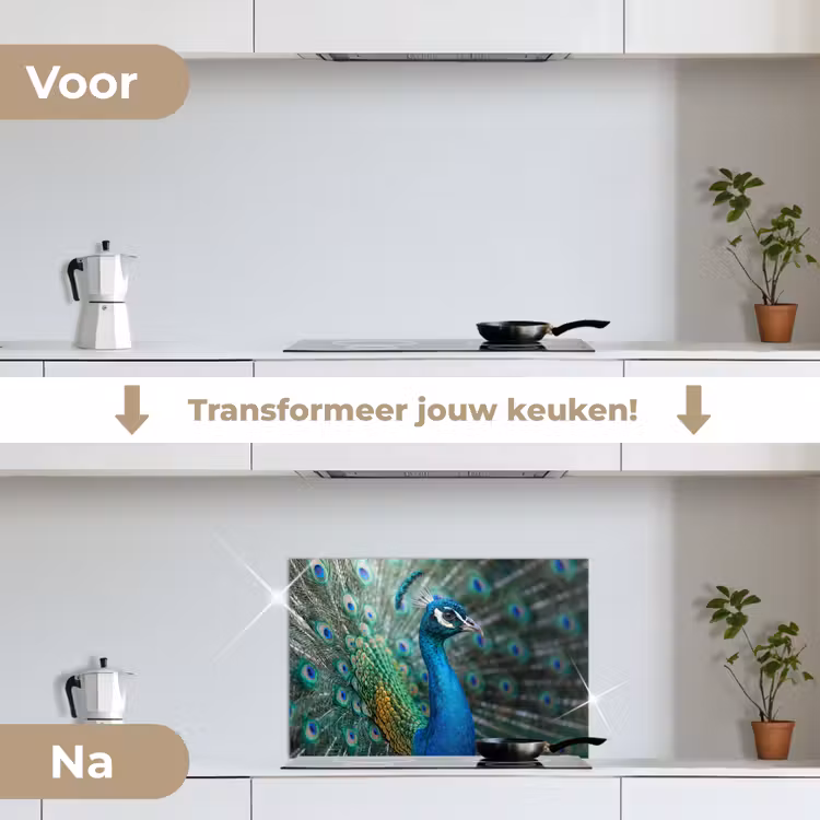 Spatscherm keuken - Pauw - Veren - Blauw — 3