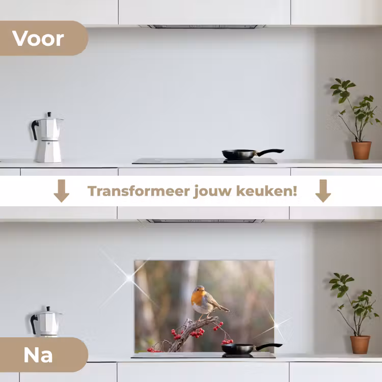 Spatscherm keuken - Roodborst - Tak - Bessen - Natuur — 3