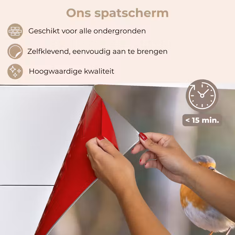 Spatscherm keuken - Roodborst - Tak - Bessen - Natuur — 4