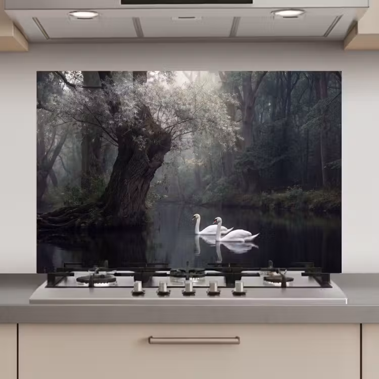 Spatscherm keuken - Zwanen - Rivier - Bos — 1