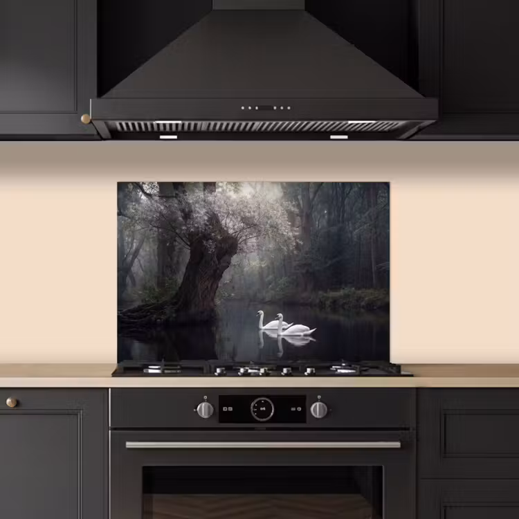 Spatscherm keuken - Zwanen - Rivier - Bos — 2
