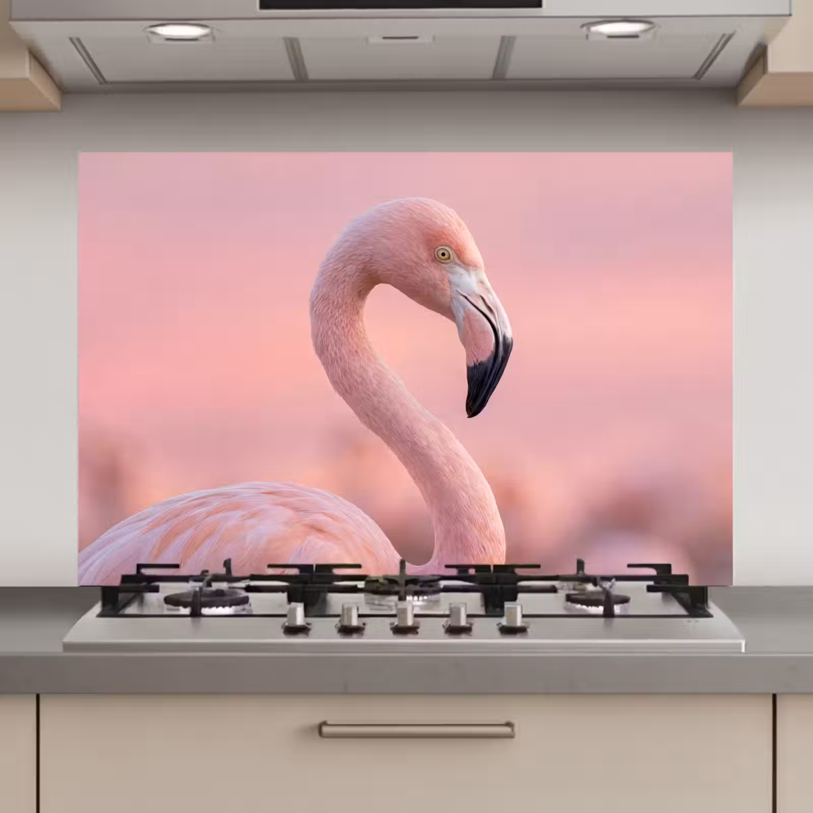 Spatscherm keuken - Flamingo - Portret - Roze — 1