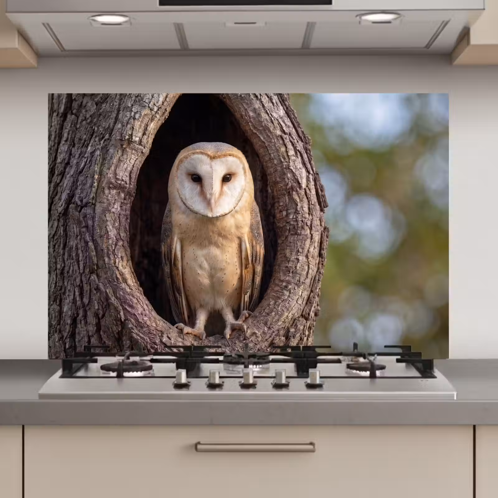 Spatscherm keuken - Kerkuil - Boom - Natuur - Bruin — 1
